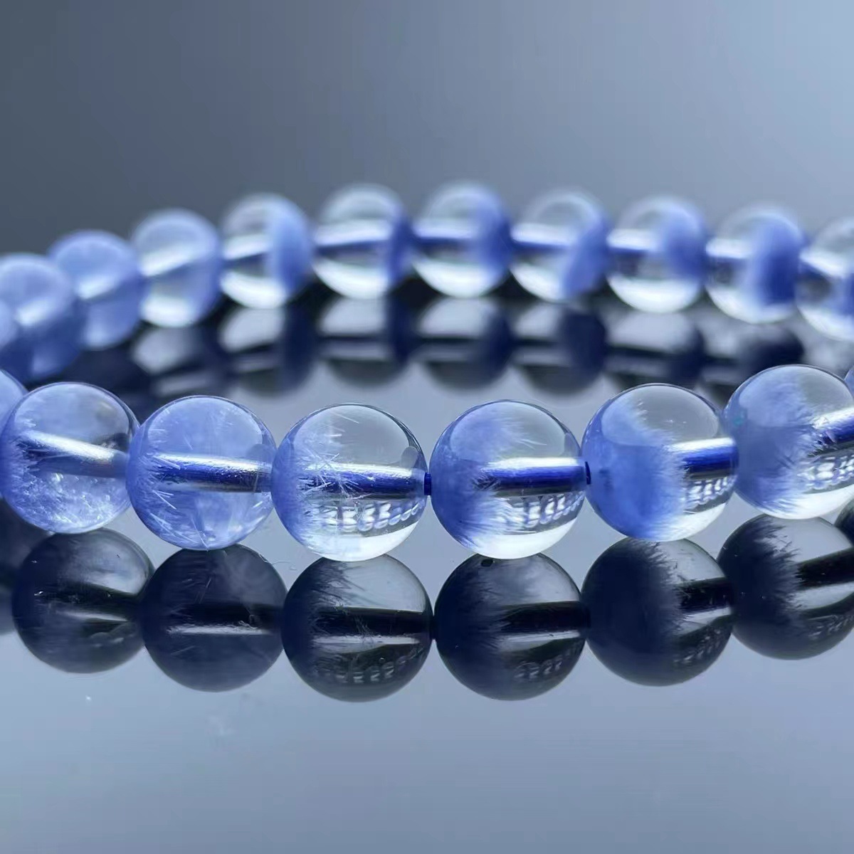 天然巴西老矿蓝线石手串蓝发晶蓝绒晶手链蓝色水晶男女款厂家直销