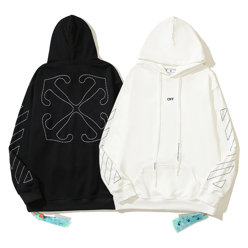 欧美潮牌offwhite ow刺绣箭头男女纯棉毛圈宽松休闲套头卫衣帽衫
