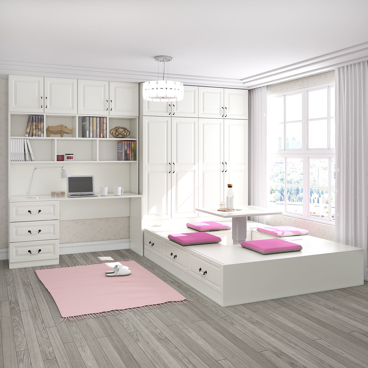 实木榻榻米床柜一体多功能床小户型儿童床衣柜家具书桌书架组合