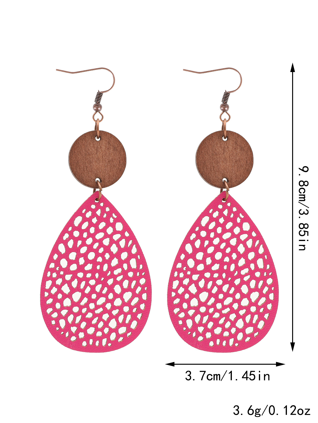 Drop-Shaped Hollow Leather Wood Piece Combination Mesh Earring Pendant for Ladies Earrings Cross-Border European and American Amazon AliExpress