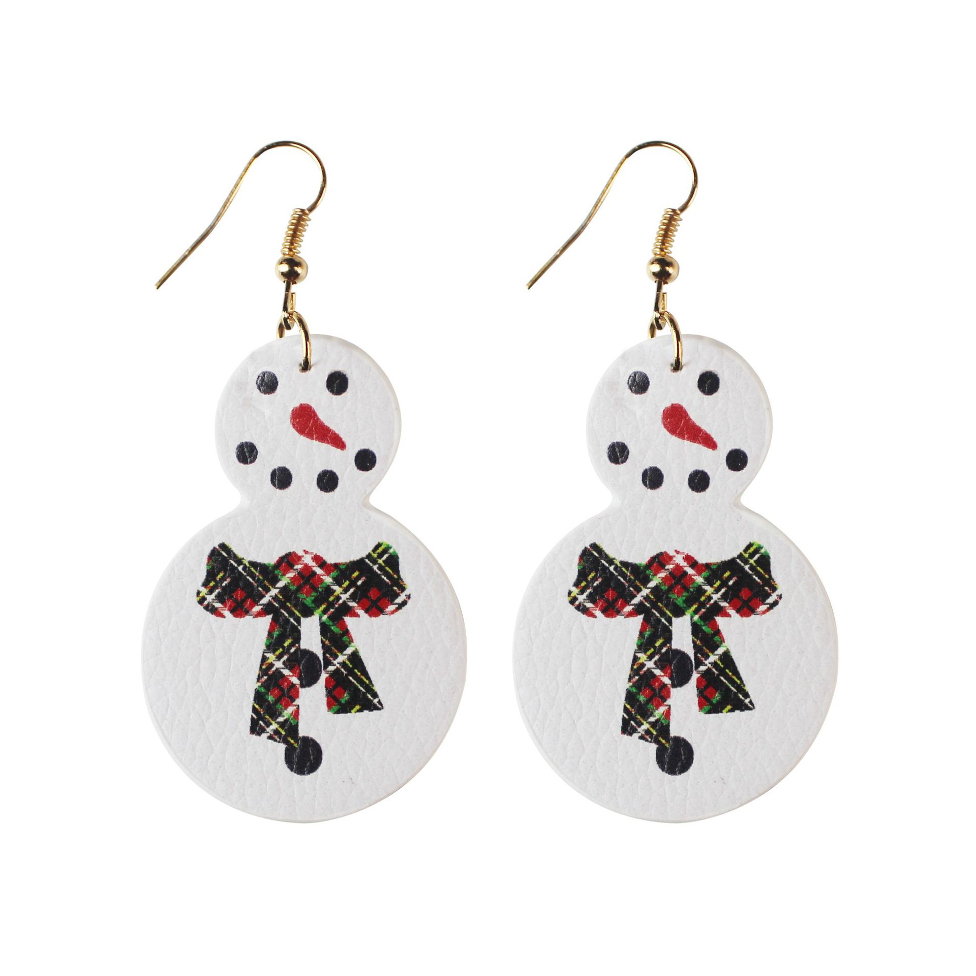 Leather Oil-Edged Earrings Christmas Christmas Tree Santa Claus Water-Drop Eardrops Holiday Ornament in Stock