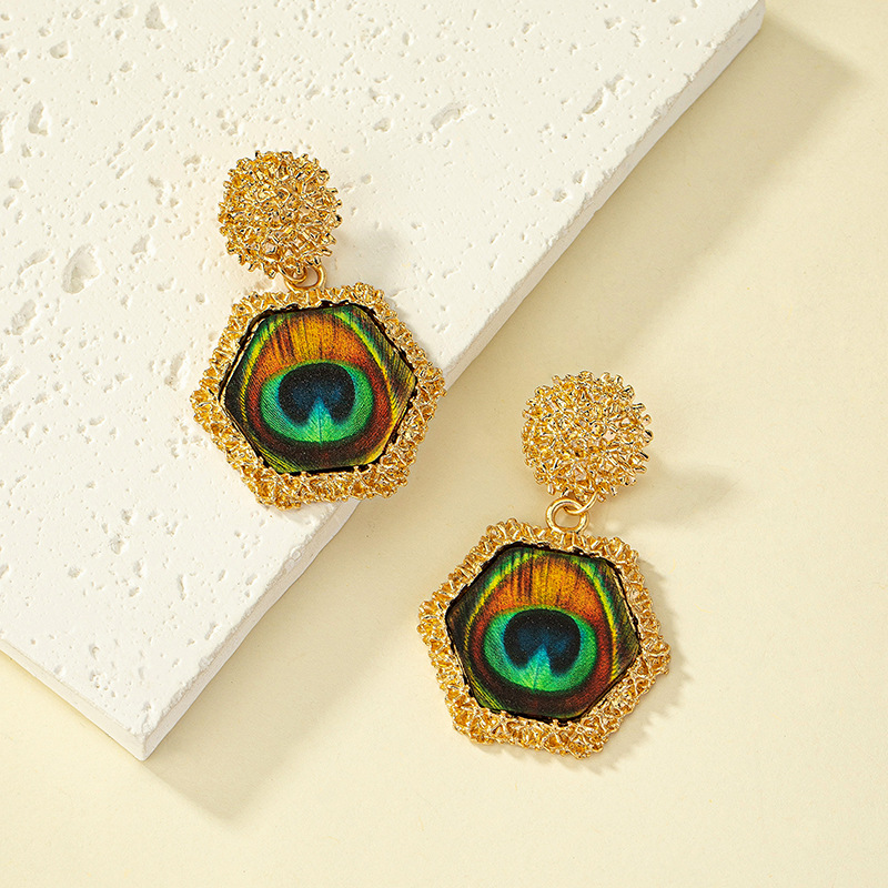 欧美跨境轻奢复古风孔雀羽毛耳环女小众高级感网红设计耳钉耳饰品
