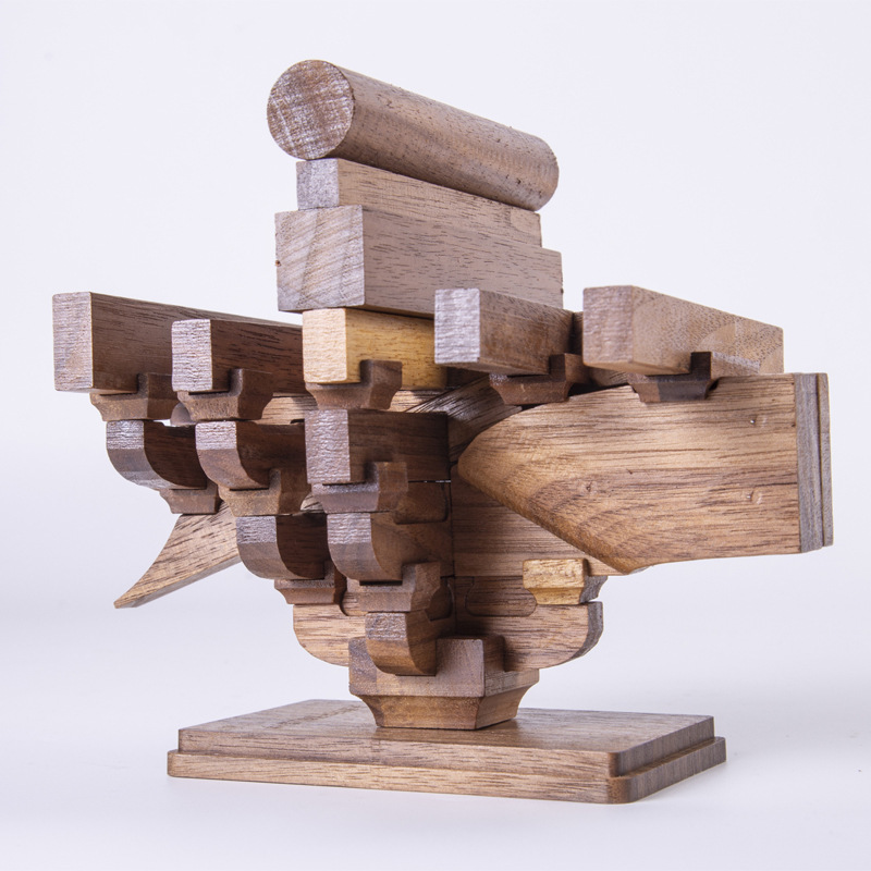 中国古建筑斗拱积木宋式黑胡桃实木榫卯玩具益智拼装摆件千年模型