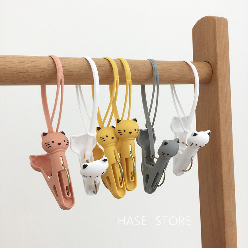 可爱猫咪晾衣夹可挂式小夹子家用毛巾内衣袜子多用带绳晒衣夹