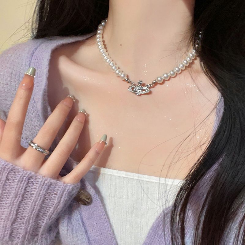 Xiempress Saturn Pearl Necklace Light Luxury Minority Clavicle Chain Female Summer High-Grade Temperament Choker Necklace Accessories