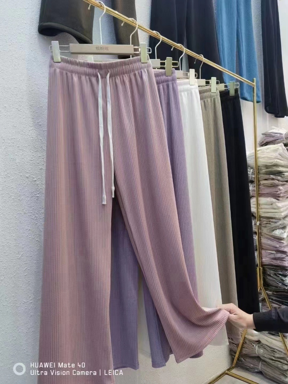 2023 Spring and Summer New Bubble Nougat Pastry Pants Wide Leg Pants Meteor Stripe Female Korean Style High Waist Loose Drooping Temperament Wild