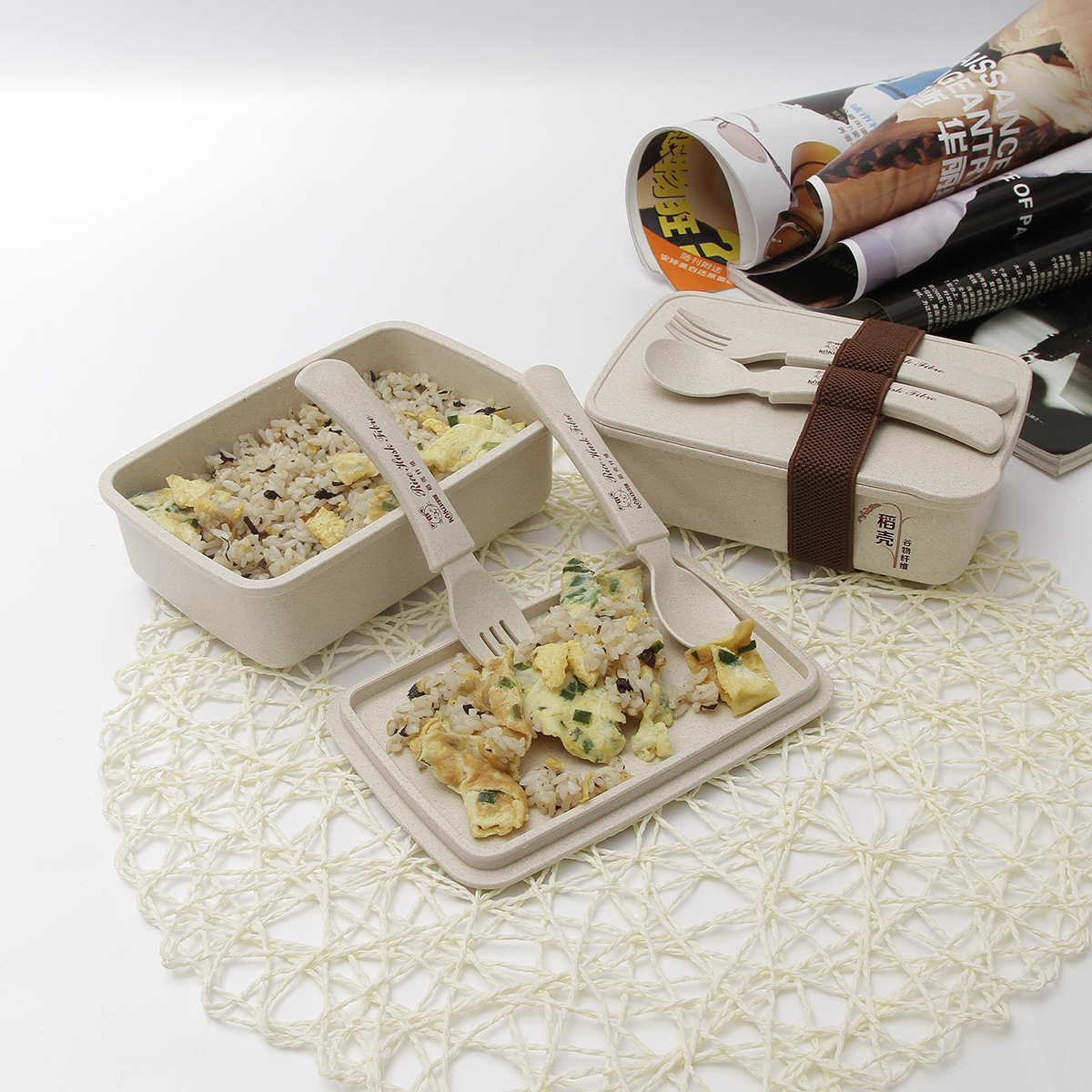 小麦稻壳纤维，日式饭盒，午餐盒