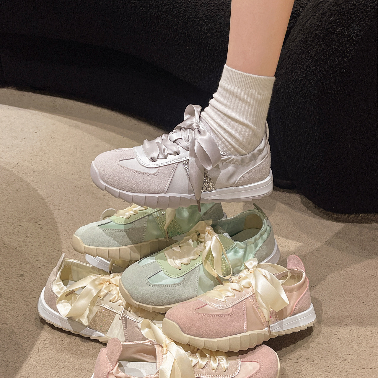 爆款透气德训鞋女鞋女款2024夏季新款百搭春款休闲运动小白阿甘鞋