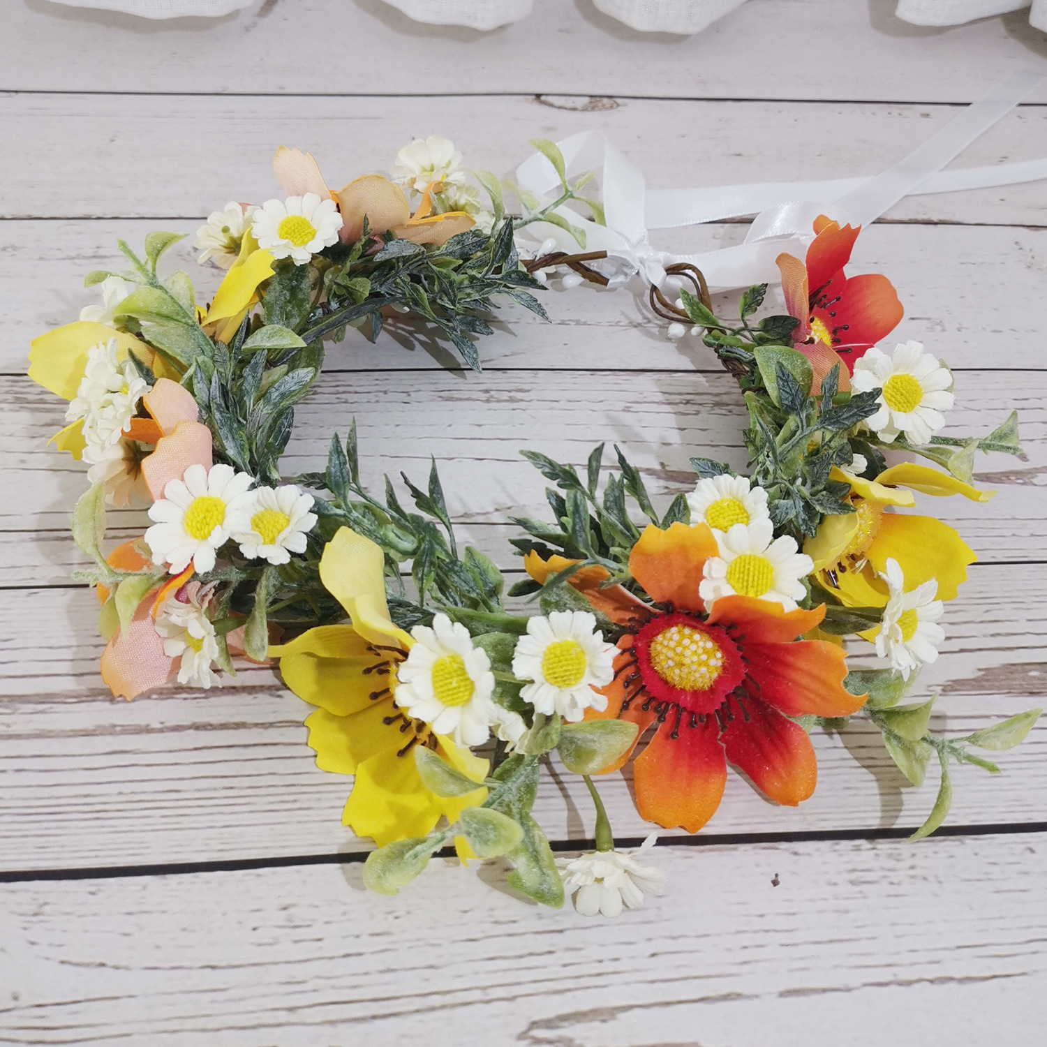 森系新娘花朵花环发饰格桑花小雏菊花环伴娘写真拍照度假儿头饰