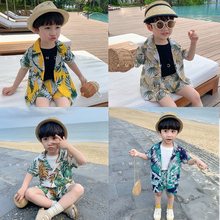 海南岛2024夏季新款小童童装男童度假风套装薄宝宝衬衫两件套儿童