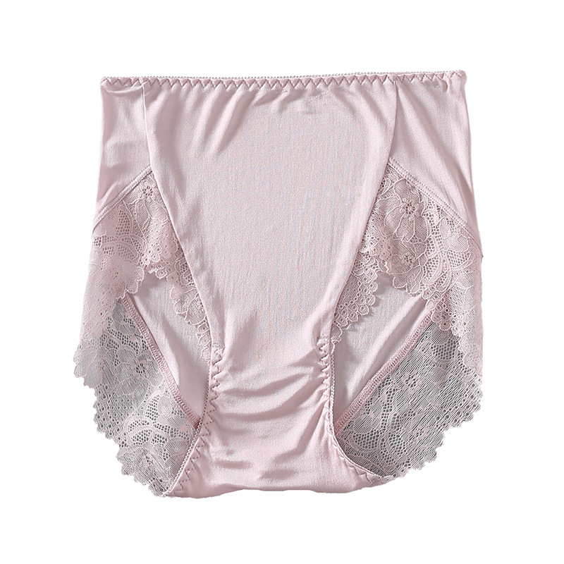高档桑蚕丝大码高腰女士真丝内裤 性感蕾丝包臀无痕透气平角裤