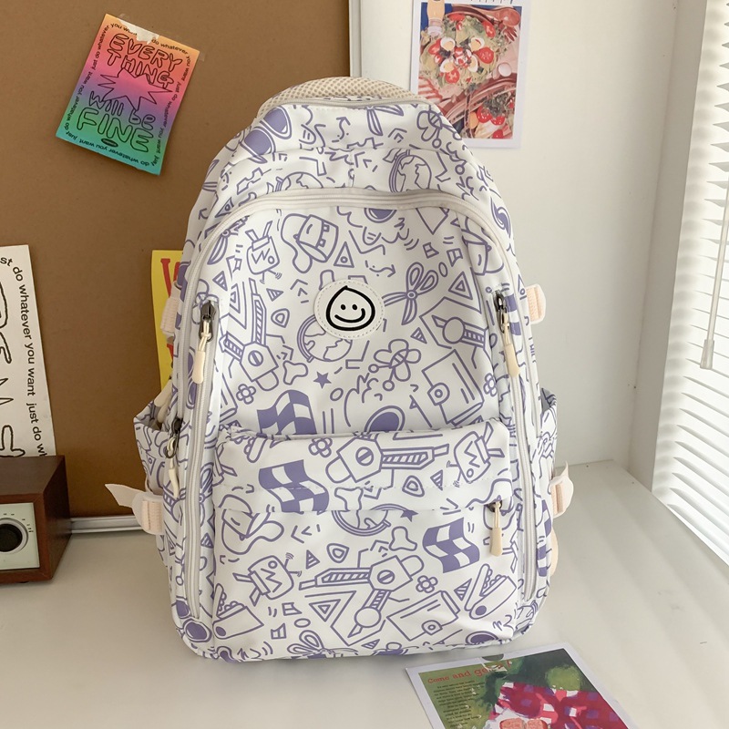 Junior's Schoolbag Women's Korean-Style Printed Large-Capacity Backpack for Grade 3 to Grade 6 Middle School Students' Backpack