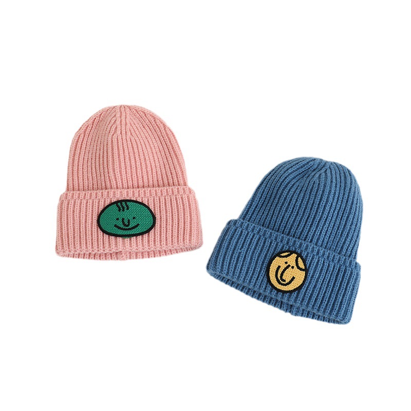 2023 Children's Knitted Hat Korean Style Baby All-Match Curling Sleeve Cap Autumn and Winter Warm Boys and Girls Solid Color Woolen Hat