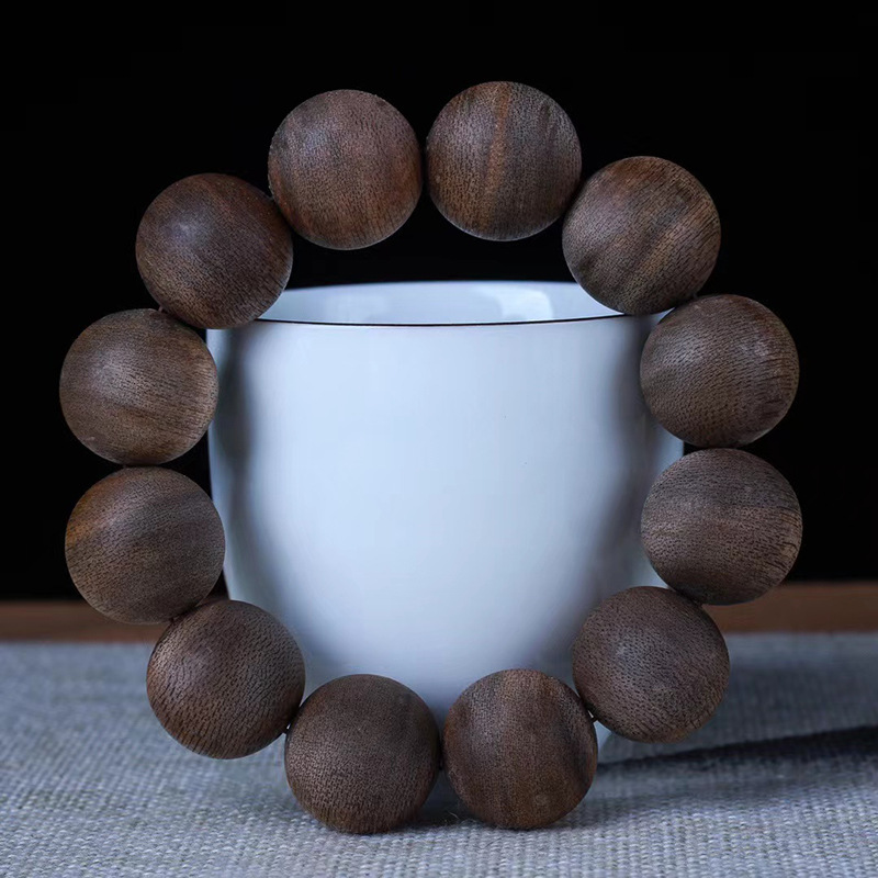 越南芽庄白奇楠沉香手链正区沉水软丝黑油老料佛珠手串古玩手把件