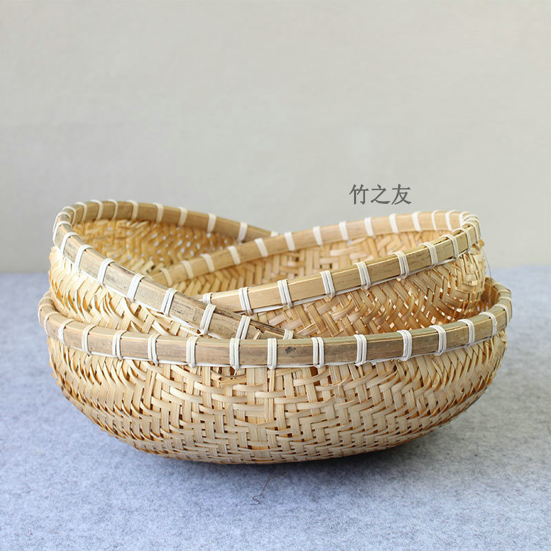 竹编簸箕家用竹筐收纳水果篮竹藤编织农家筛子幼儿园竹制品