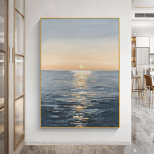手绘油画海上日出玄关走廊装饰画现代简约抽象立体客厅背景墙挂画