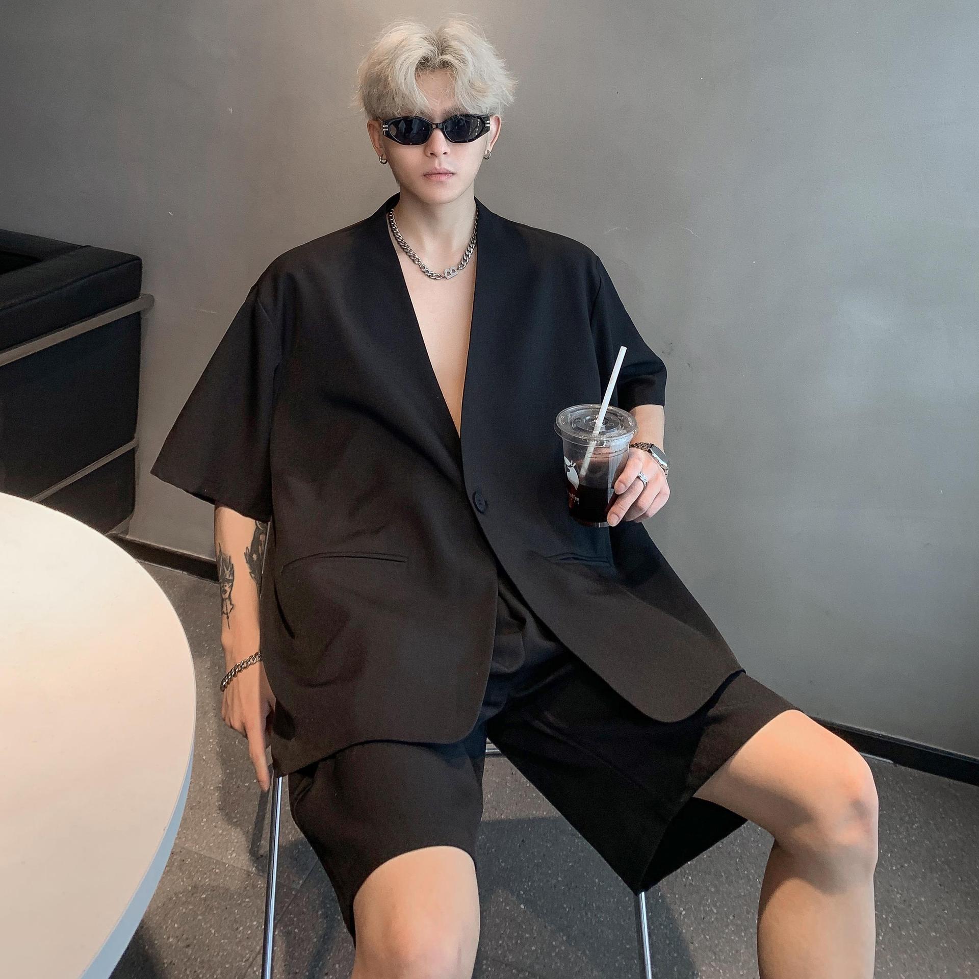 夏季男神西装套装短裤一套帅气情侣西服痞帅潮牌休闲两件套-阿里巴巴