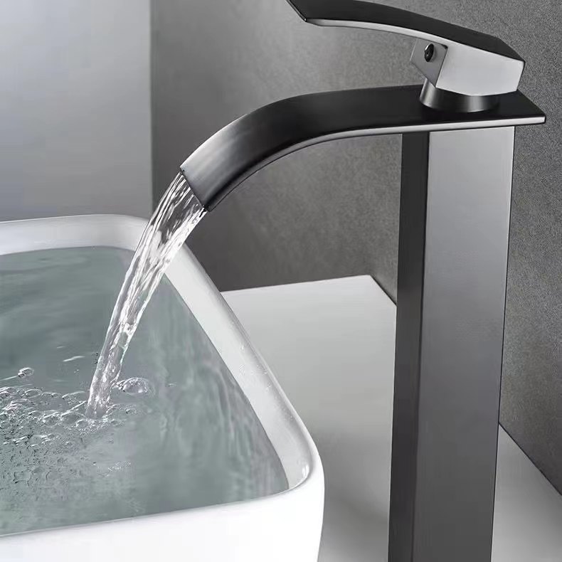Nordic Stainless Steel Copper Core High Square Waterfall Hot and Cold Faucet Washbasin Kitchen Basin Splash-Proof Water Universal Single Hole Water Tap