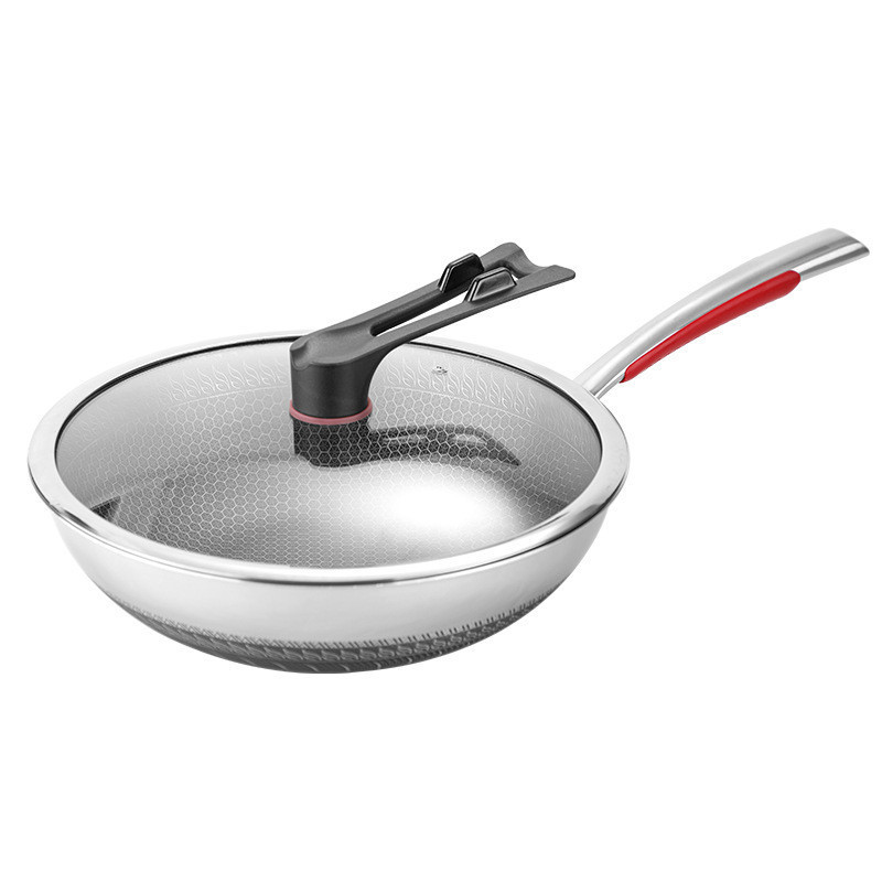 加工定制316不锈钢炒锅家用304不锈钢不粘锅平底炒菜锅无涂层锅具