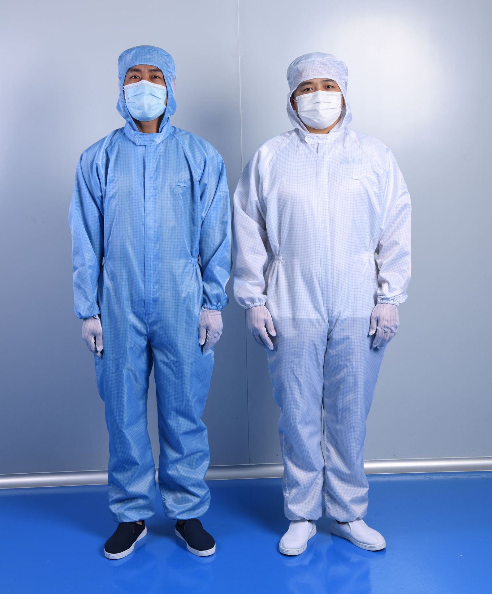 定制防静电连帽连体服斜开拉链网格百级无尘车间食品厂洁净衣服