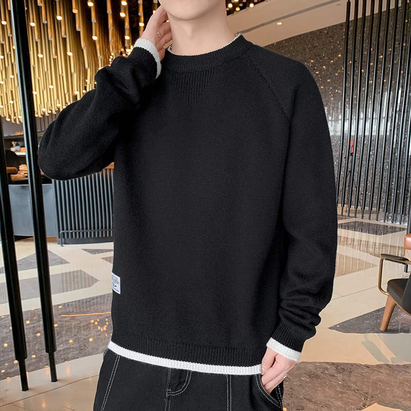 Sweater Men's Trendy Men's round Neck Bottoming Shirt Autumn and Winter Fashion Brand Solid Color Long Sleeve Sweater Casual Inner Sweater