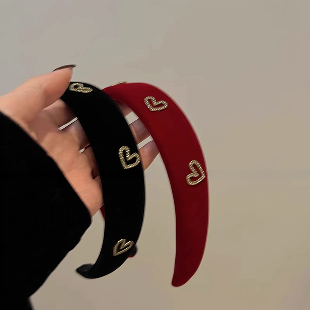 Vintage Velvet Love Hair Fixer Wide Brim Hair Band Female 2023 New Outdoor All-Matching High Skull Top Grottoes Hair Tie Headband