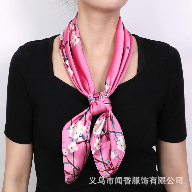 Silk Scarf Women's 70 Square Scarf Mulberry Silk Feel Emulation Silk Scarf New Silk Satin Square Scarf Fashion Mom Printing