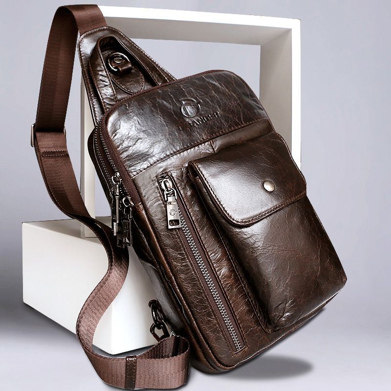 大胸包男真皮软皮休闲大容量单肩斜挎包头层牛皮胸前包斜跨男包包