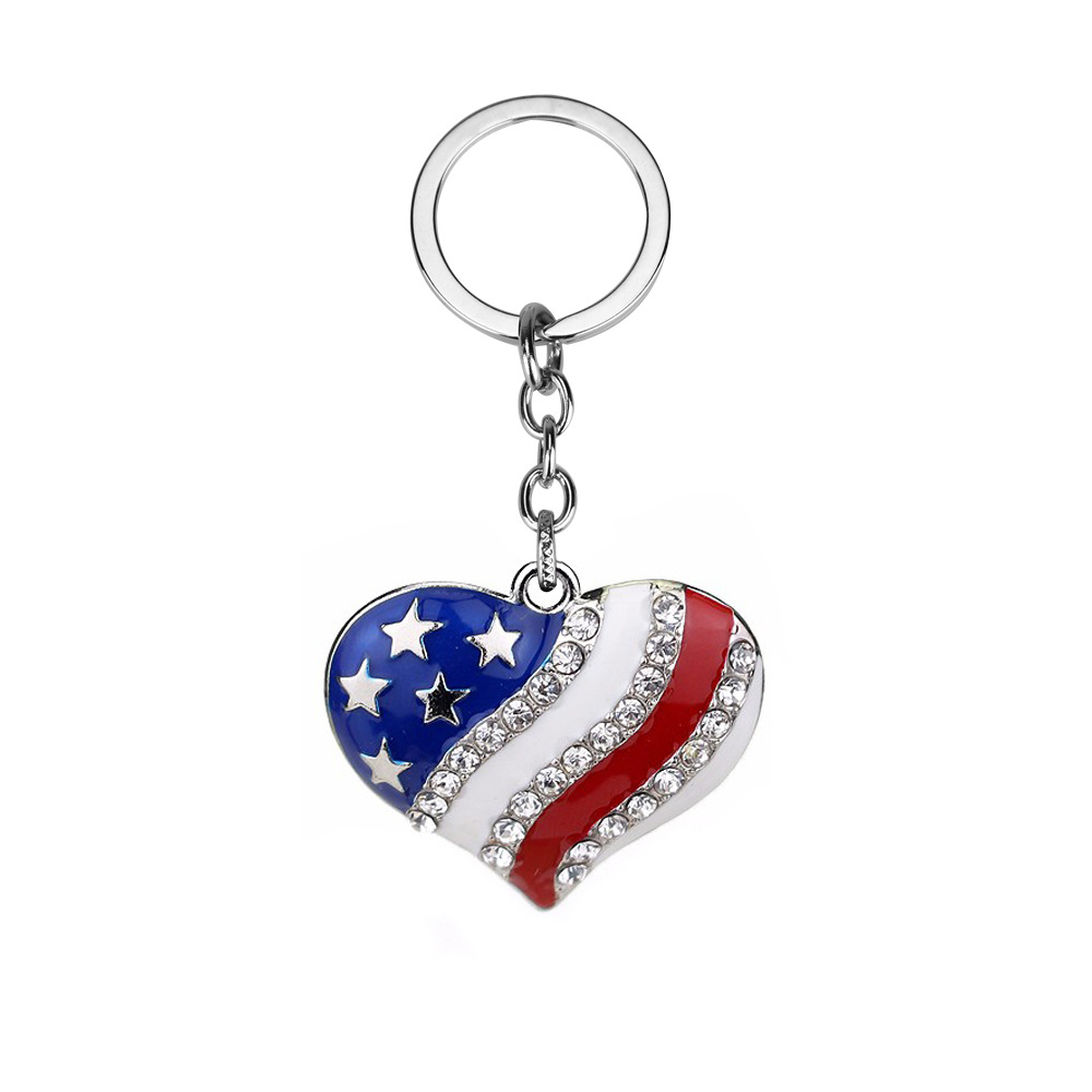 Europe and America Cross Border Hot Selling American Flag Keychain Love Five-Pointed Star Style Diamond-Embedded Personality Trend Pendant