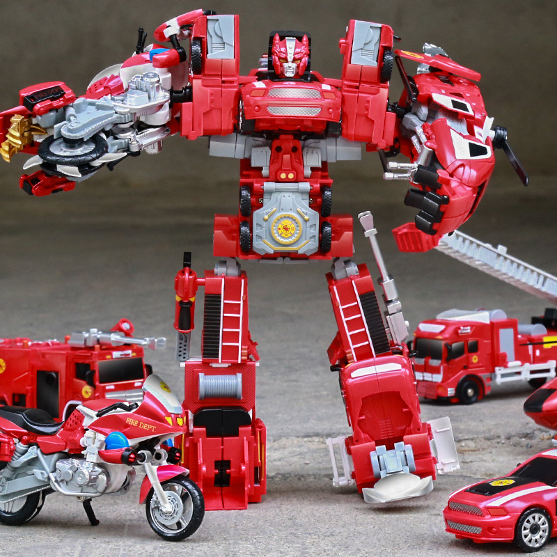 凯裕合金版变形机器人儿童玩具男孩警车飞机消防车合体汽车人金刚