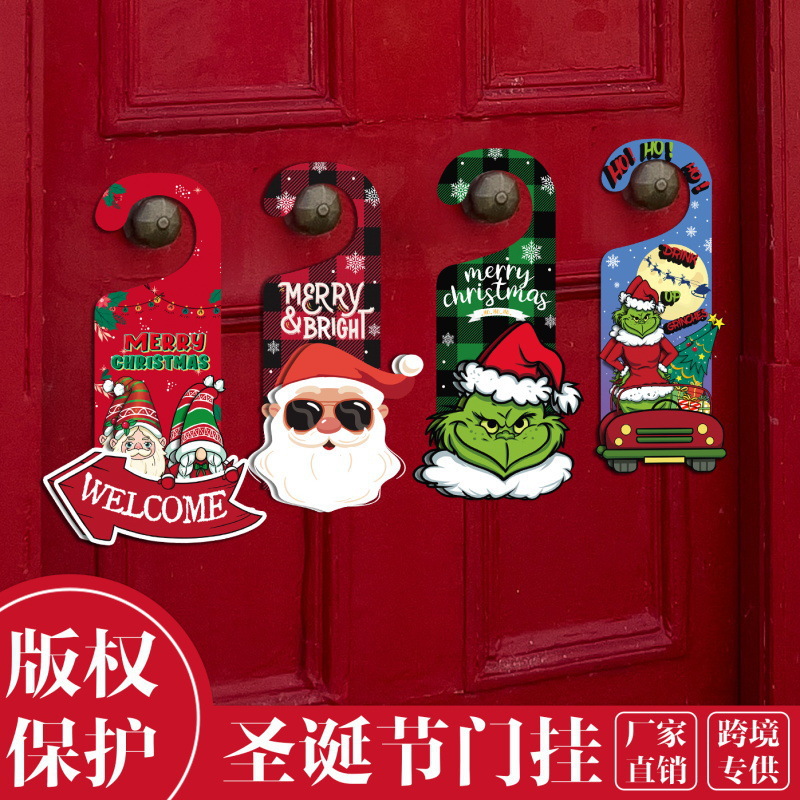 Christmas Three-Dimensional Paper Door Hanging Elderly Snowman Elf Doorplate Door Handle Pendant Party Scene Layout