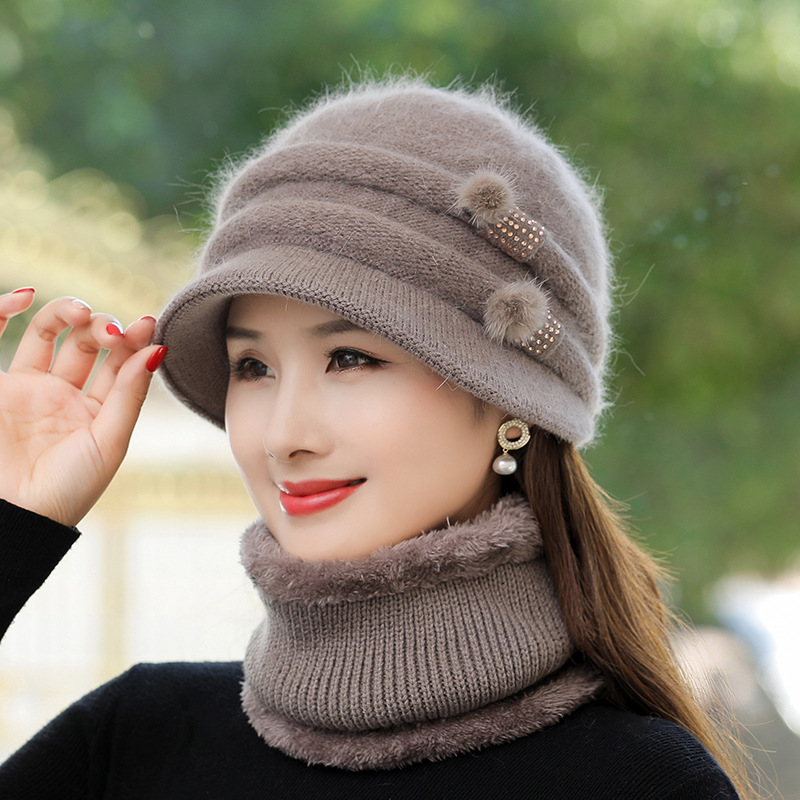中老年人帽子女冬妈妈洋气时尚秋冬季加绒加厚骑车保暖奶奶毛线帽
