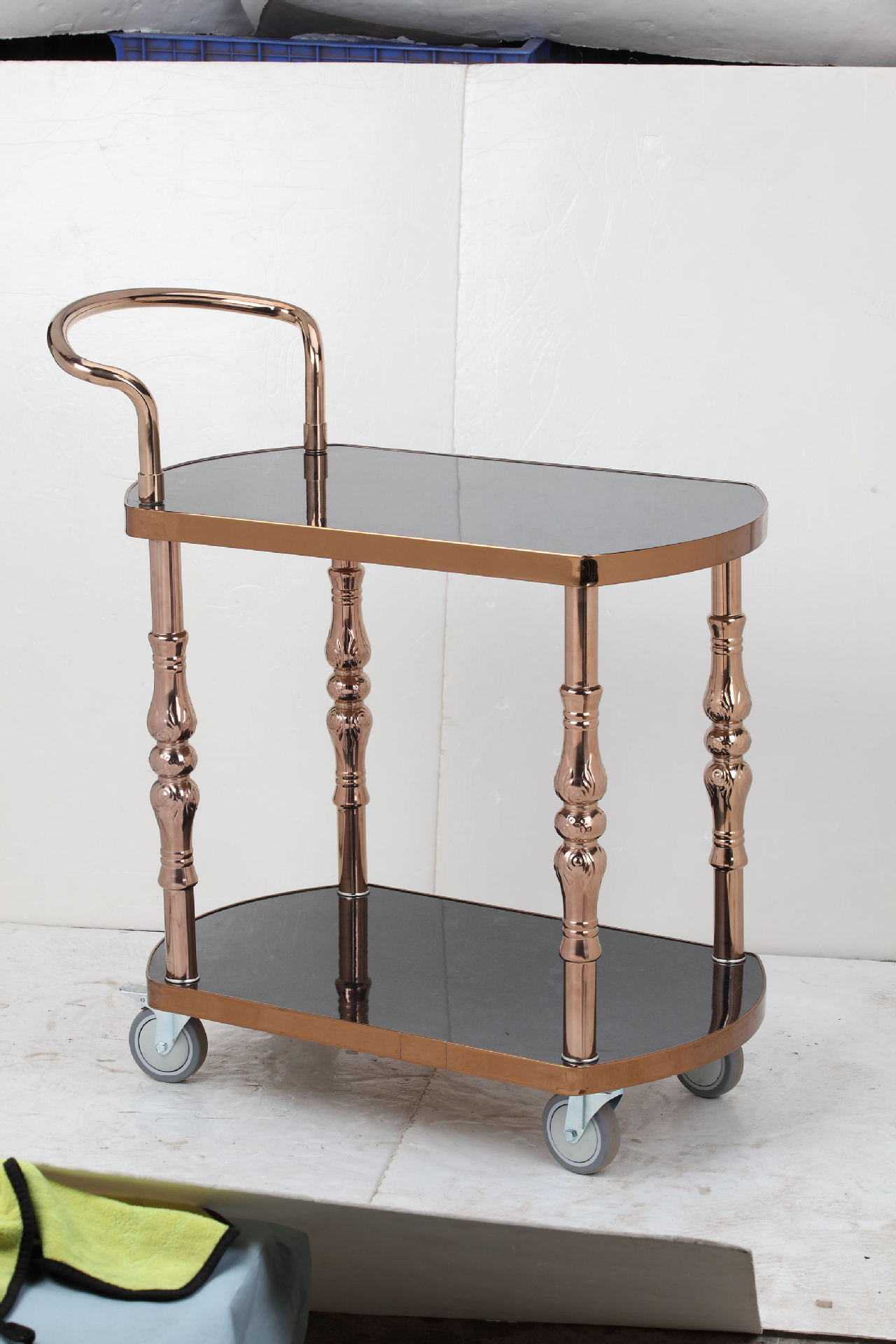 高档ktv宾馆蛋糕车移动送餐车双层欧式服务车手推车椭圆酒水车茶