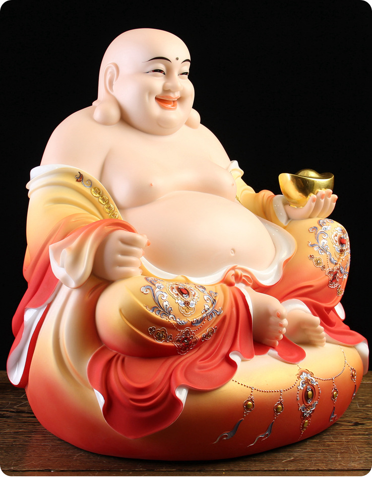 汉白玉笑佛像大肚弥勒佛像黄玉家用客厅居家供奉大号招财祝福摆件