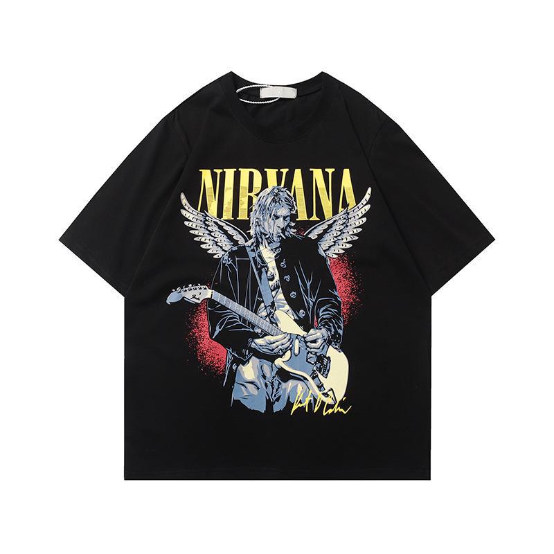 摇滚乐队nirvana涅盘天使印花短袖男欧美宽松休闲情侣t恤女体恤衫