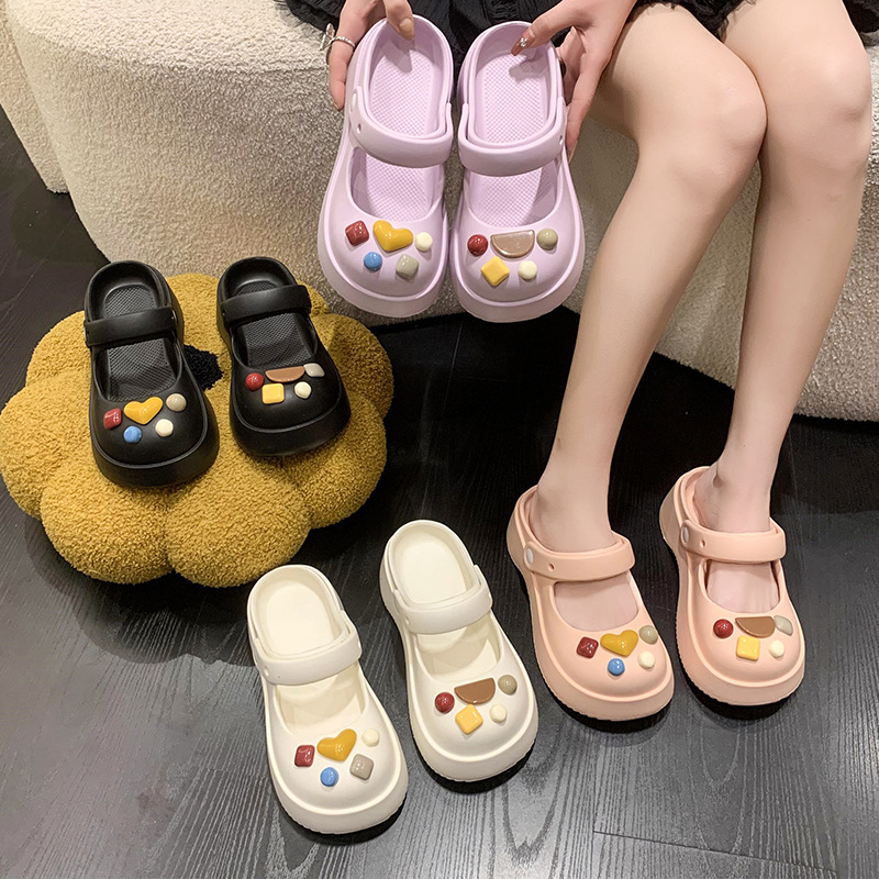 Wholesale French Style Hole Shoes All-Matching Slippers Women's Summer Outdoor Wear Shit Feeling Thick Bottom 2023 New Toe Cap Sandals Cute