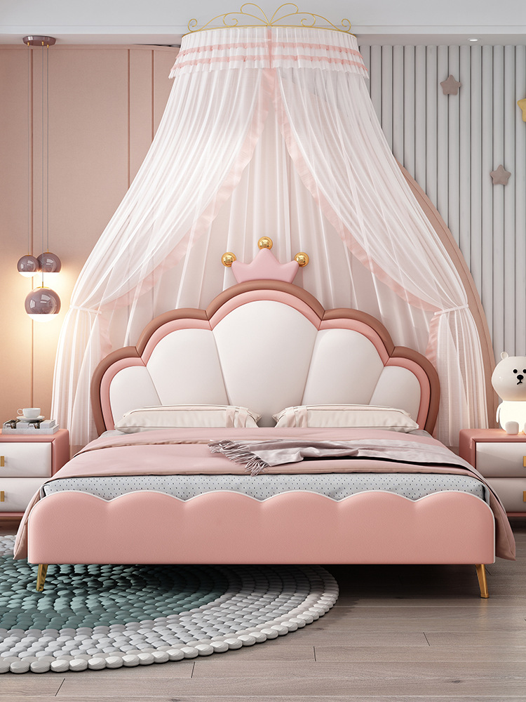 儿童床梦幻少女皇冠公主床青少年小户型轻奢简约储物收纳抽屉皮床