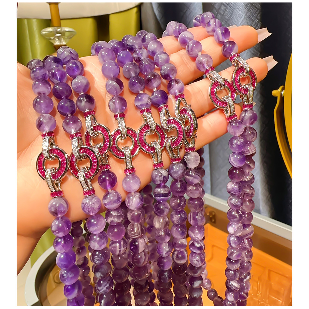 8mm天然精品紫水晶锁骨链 薰衣草紫水晶项链女高品质新品超显白奢