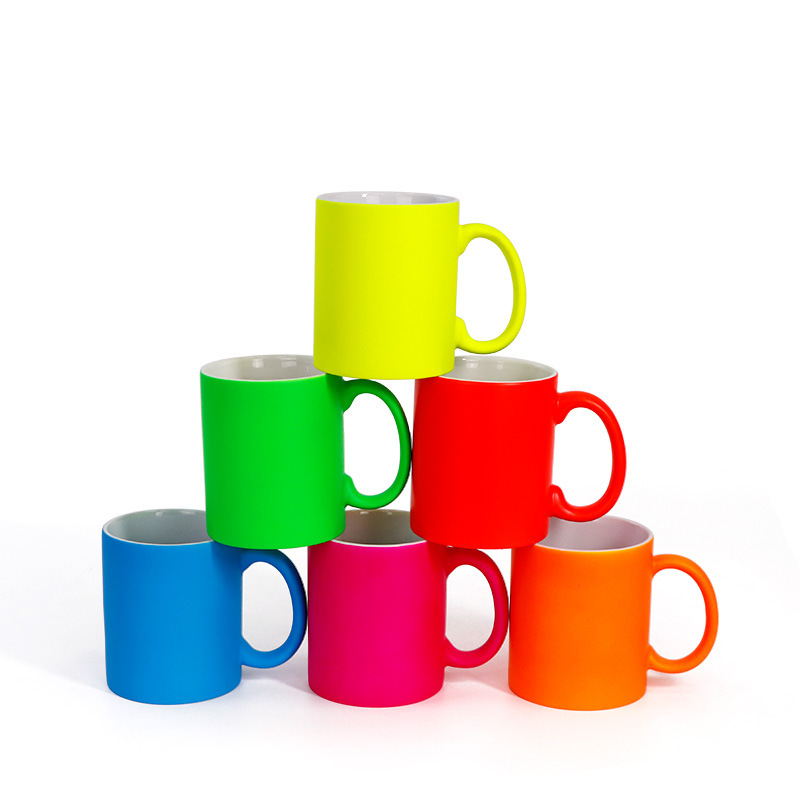 Thermal Transfer Fluorescent Cup Blank Sublimation Coating Mug DIY Ceramic Water Cup Manufacturer Candy Color Color Cup Wholesale