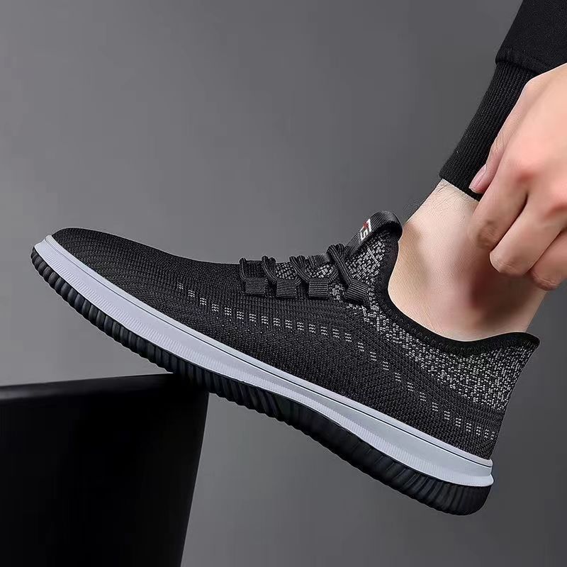 2023 Men's Shoes Spring and Summer New Flying Woven Breathable Casual Shoes plus Size Men's Suitable Mesh Slip-on Men's Shoes Casual Cross-Border