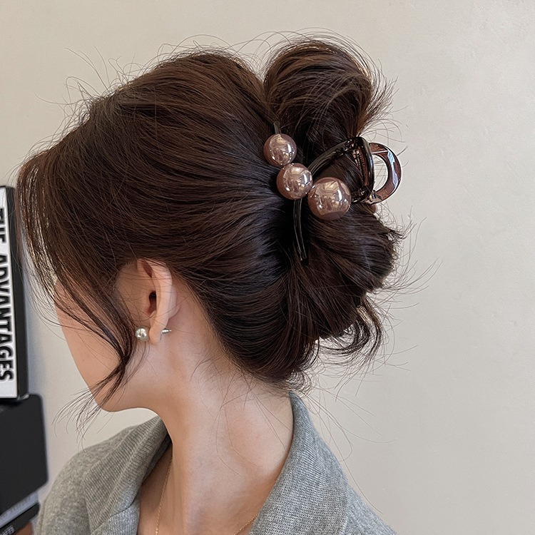 high-grade temperament pearl hair claw headdress large hair volume more than hairpin headdress back head updo shark clip hairpin