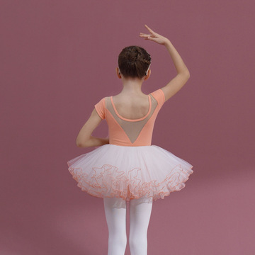 儿童舞蹈服女童夏季新款短袖纯棉练功服小女孩跳舞芭蕾舞裙考级服