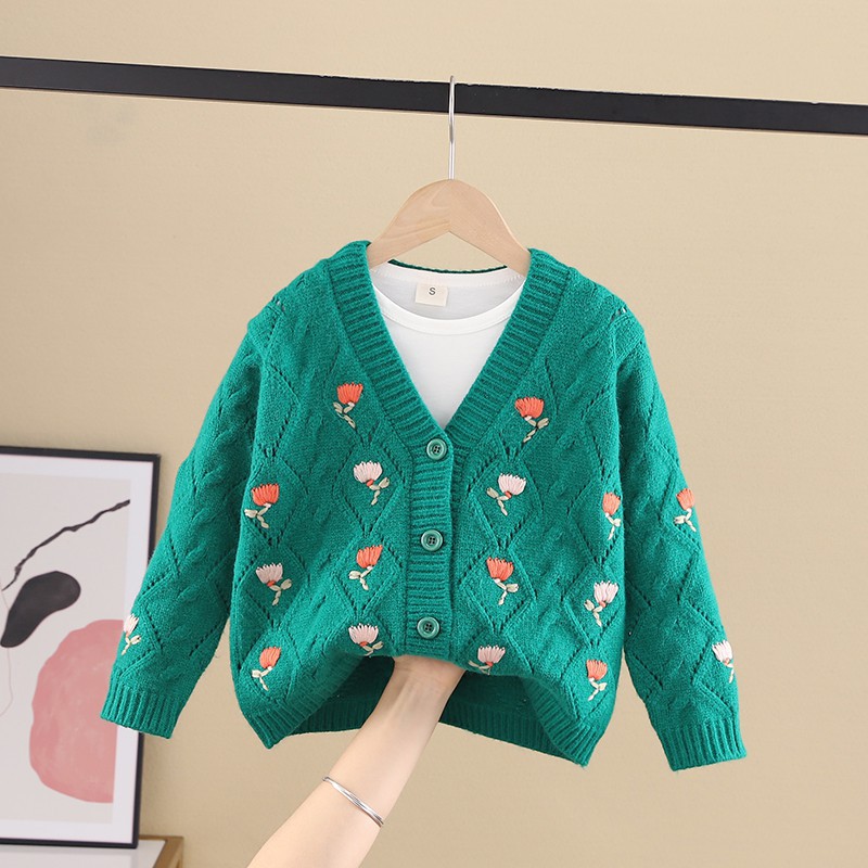 女童加厚开衫秋装2021新款大童儿童毛衣女孩针织衫外套洋气秋冬装