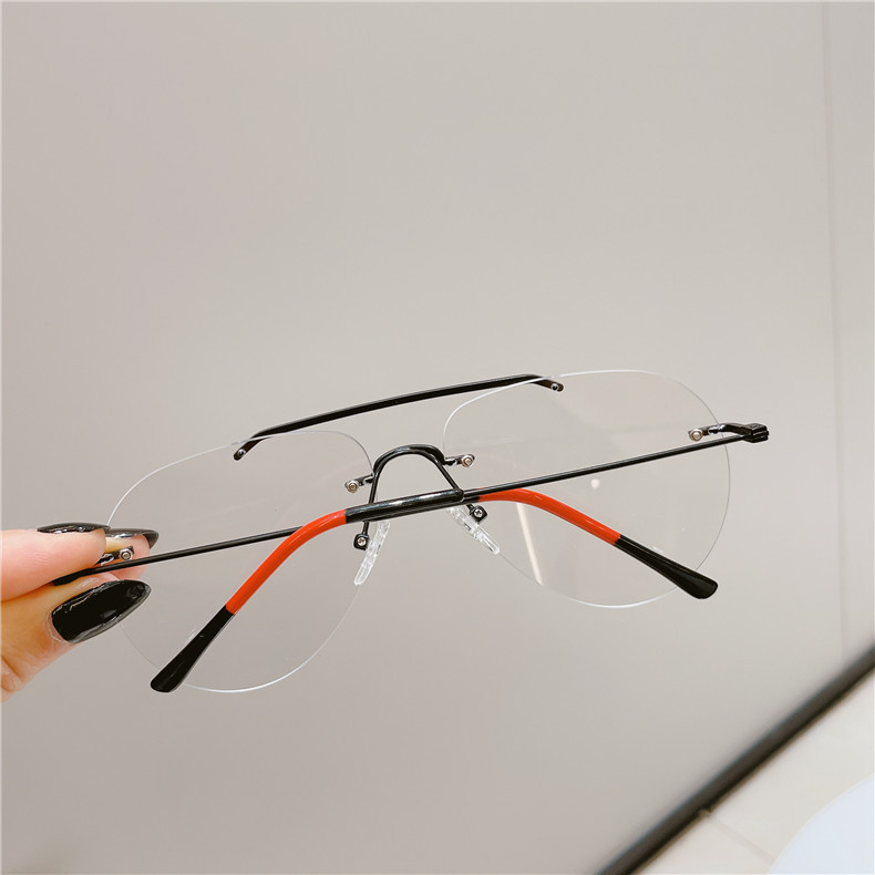 防蓝光金丝无边眼镜框男时尚双梁无框潮ins女复古大脸显瘦眼镜架