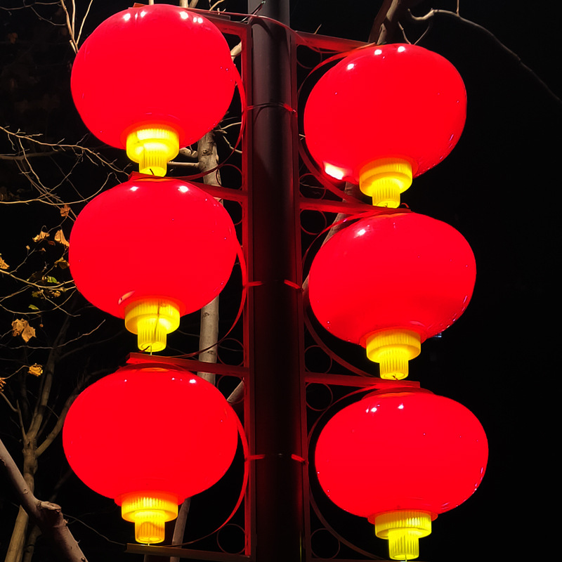 定制led中国结发光灯笼节日景观灯亚克力三连串灯笼装饰灯杆灯箱