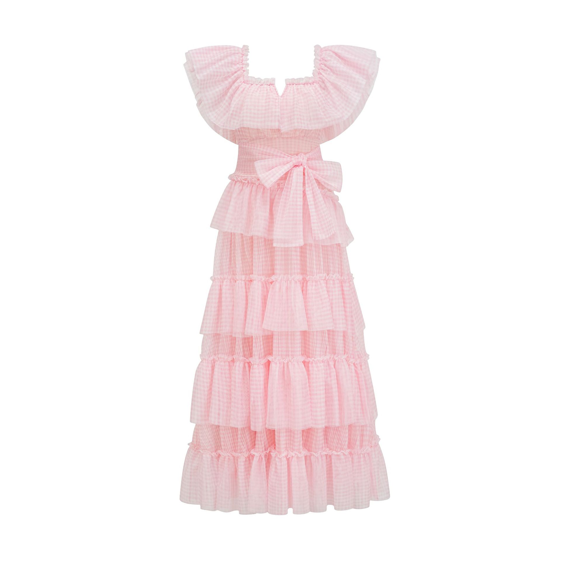 跨境2024新款甜美女装高腰显瘦荷叶边篷篷裙派对礼服长裙连衣裙