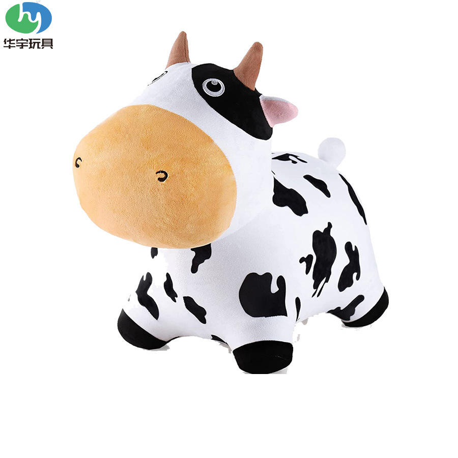 跨境毛绒工厂定制儿童毛绒玩具坐骑奶牛跳马充气动物白色卡通奶牛