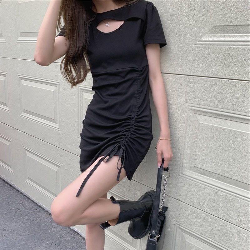 hot girl pure desire hollow dress summer drawstring sexy sweet and spicy style short skirt high waist tight waist slim fit skirt