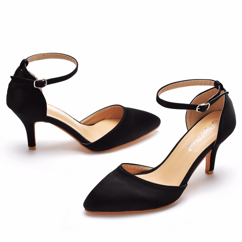 7厘米外贸大码中高跟浅口尖头高跟凉鞋丝绸缎宴会礼服长裙凉鞋