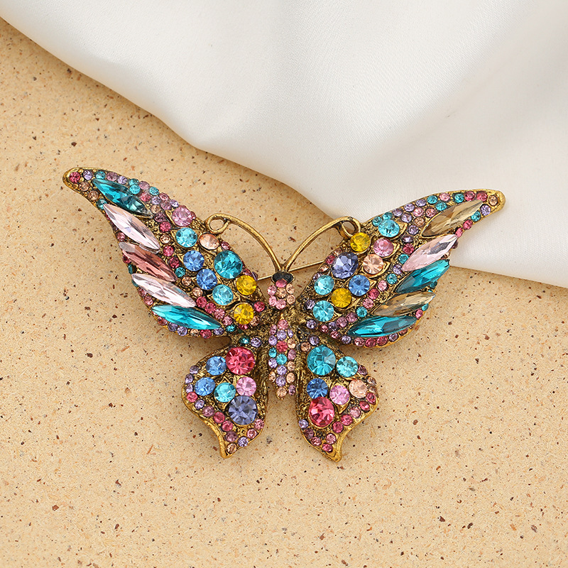 European and American Style High-Grade Butterfly Brooch Alloy Diamond-Studded Pin Women's Clothing Corsage Animals and Insects Scarf Buckle Ornament